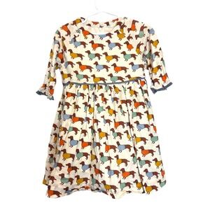 Pink Chicken Girls Olive Dress Dachshund Dog Print Cotton Dress Cream 4Y